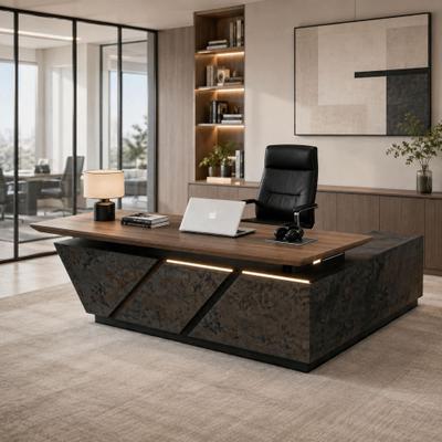 WESOME Electric Standing Professional Executive Desk with Privacy Panel & Cabinet Drawers