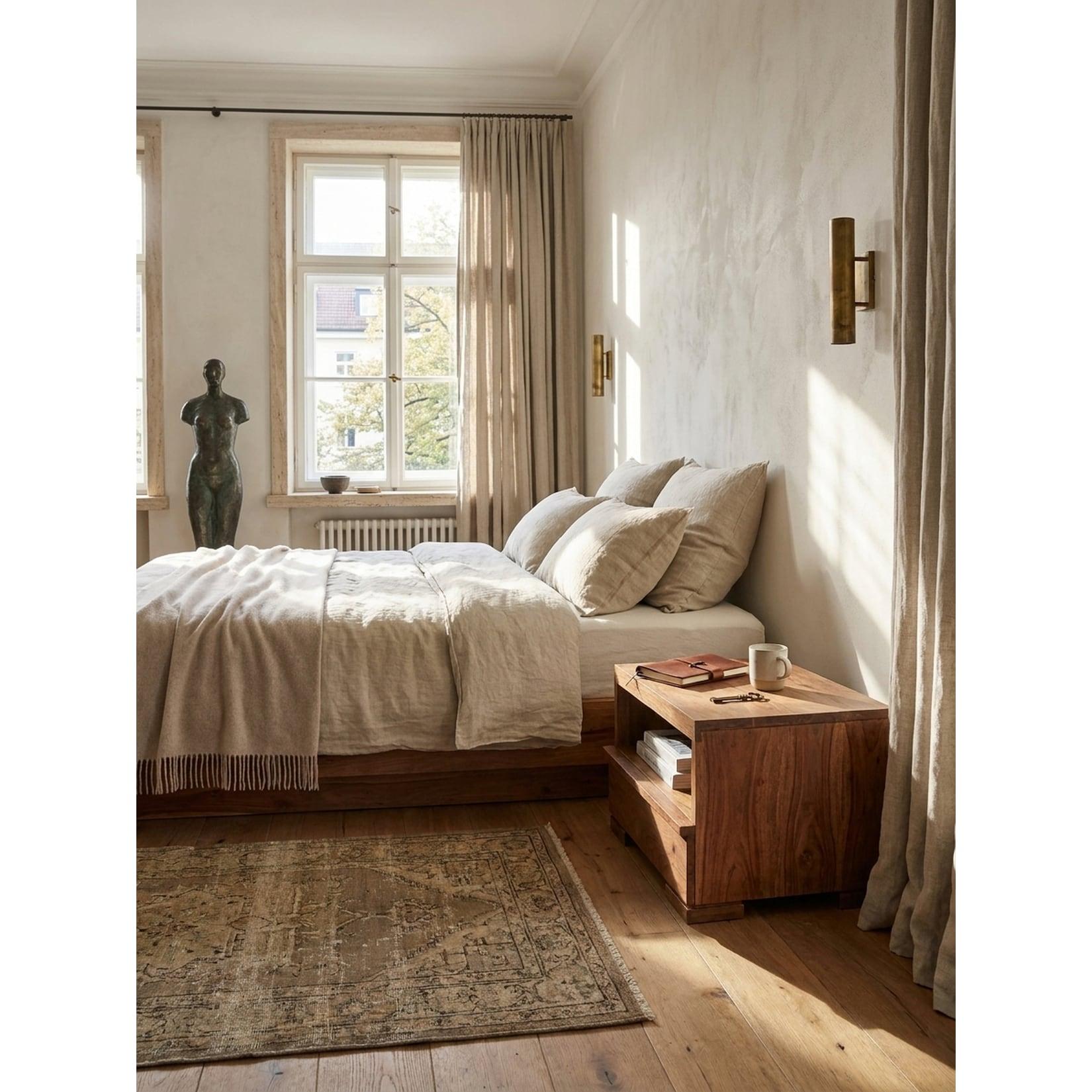 Nachttisch Massivholz Schublade Ablage Landhausstil MUMBAI, Akazie 40x40x30 cm