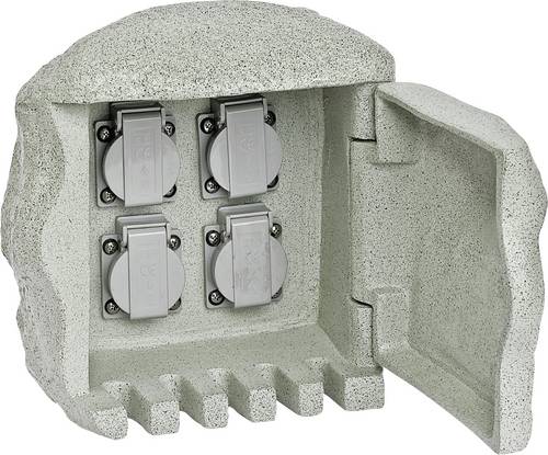 EVN 230418 Gartensteckdose 4fach Granit-Grau (matt) Steinoptik