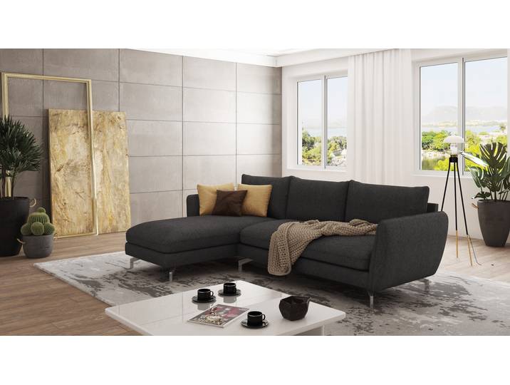 S-Style Möbel Patrick - Modernes Ecksofa mit Silber Metall Füßen - Graphit