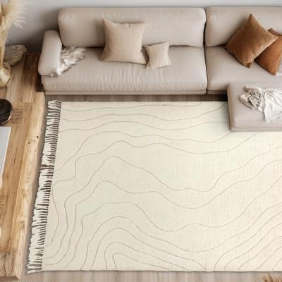 Wollteppich "Liora", creme, B:160cm H:20mm L:230cm, Wolle, SCHÖNER WOHNEN-KOLLEKTION, Teppiche, reine Wolle, Linien, mit Fransen, Ton in Ton, Wohnzimmer