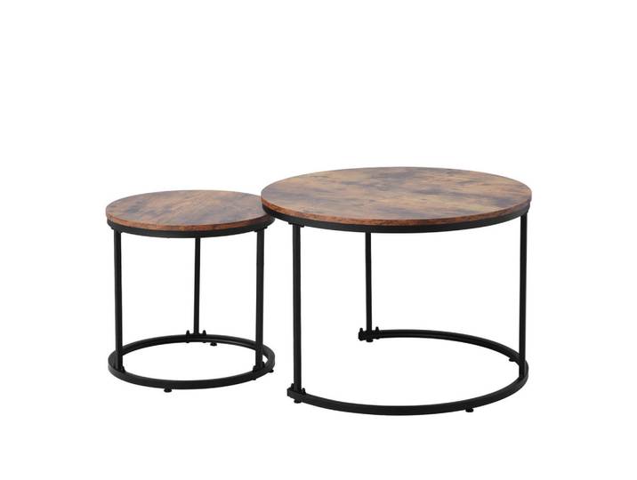 ComfortXL Couchtisch De-166 2er Set Runder Couchtisch Braun, 71x50x71 cm, Wohnzimmer, Wohnzimmertische, Couchtische