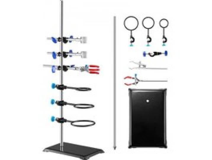 VEVOR Laborständer-Unterstützung, Labor-Retorten-Stützständer 1 Satz, Laborständer aus Stahl mit 60 cm Stab & 210,82 x 135 mm Gusseisenbasis, inkl. Kolbenklemmen, Bürettenklemmen und Kreuzklemmen