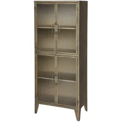 Chic Antique Vitrinenschrank mit 4 Glastüren, H149.5/L60/B33 cm, antique messing