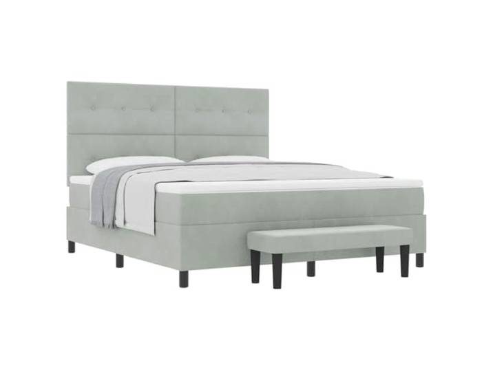KKgypkn Boxspringbett mit Matratze Hellgrau 180 x 200 cm Samt