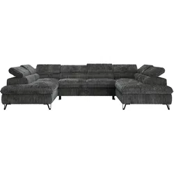 WOHNLANDSCHAFT PABLO U Cord Grau mit Topper Visco