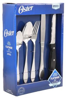 Oster Silvermist 20 Pc Stainless Steel Flatware Set with Steak Knives - Silver - 20 Pc