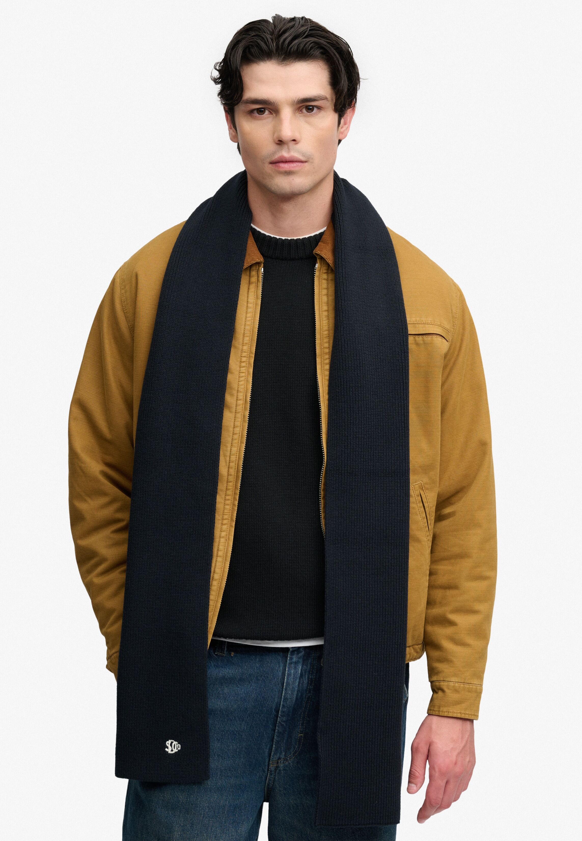 Strickschal SUPERDRY "SD LOGO KNITTED SCARF", Herren, schwarz, Strick, Materialmix, unifarben, Modetücher Strickschal, Materialmix, regular fit