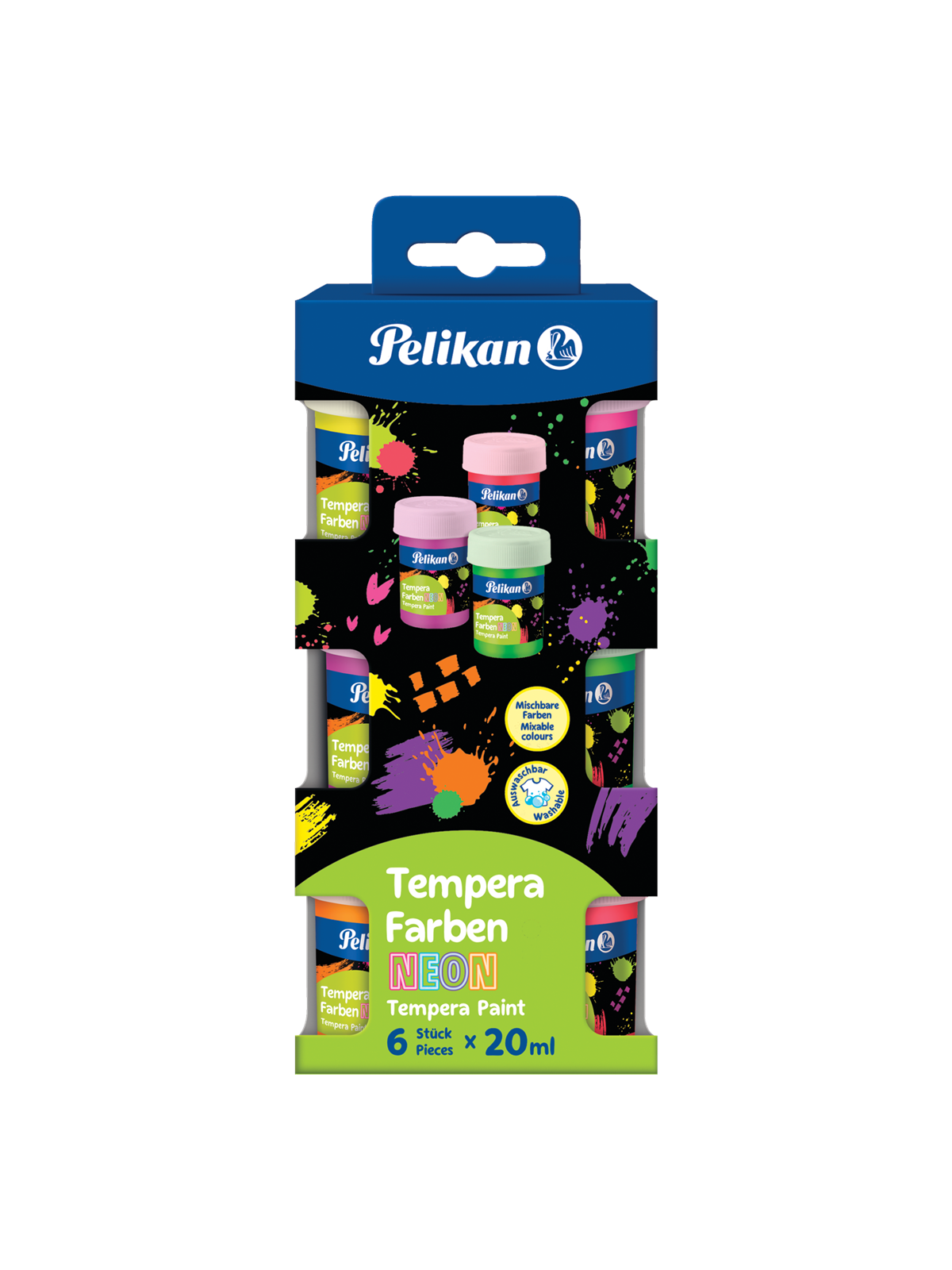 Pelikan Schulmalfarben-Set Neon, Töpfchen, sortiert, Packung mit 6 Töpfchen