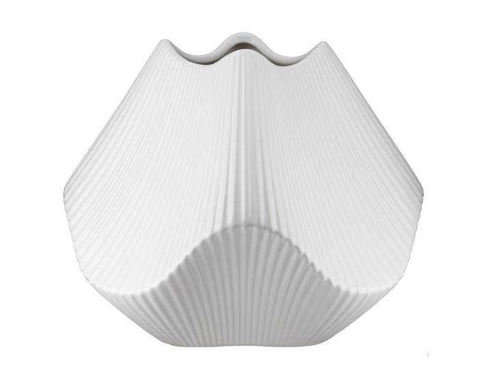 Tischvase GILDE Vase Lamellen H. 18,5 cm , weiss (weiß), B:22cm H:18,5cm T:22cm Ø:22cm, Keramik, Vasen, Tischvase, Matte Lamellen-Struktur, Dekovase