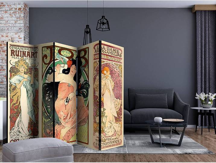 Paravent Mucha Women’s 1 côté Intissé sur bois massif Multicolore 225 x 172 x 3cm