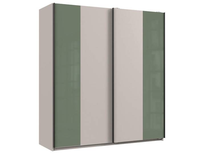 Mid.you Schwebetürenschrank, Grün, Kaschmir, Glas, Holzwerkstoff, 2 Fächer, 180x198x65 cm, umfangreiches Zubehör erhältlich, Schlafzimmer, Komplette Schlafzimmer und Serien, Schlafzimmerserie