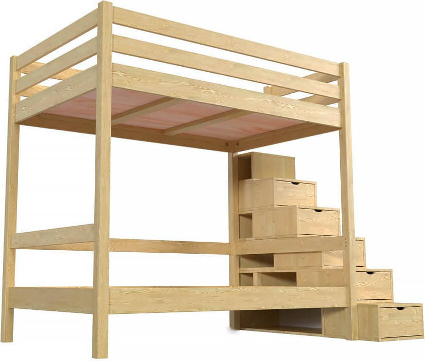 Etagenbett 4 Personen 120x200 Holz mit Treppenregal Sylvia - Honig