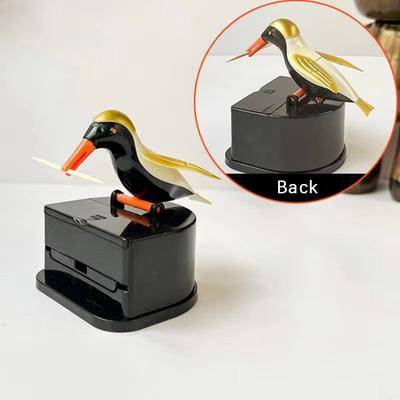 Inspired Finds Cartoon Bird Automatic Toothpick Dispenser Cute Push Button Toothpick Holder For Kitchen And Dining black Bird With Gold Wings