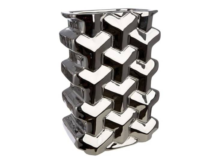 GILDE Vase Apollo aus Keramik - Höhe 30cm - rechteckig - glänzend - Silber - Dekovase
