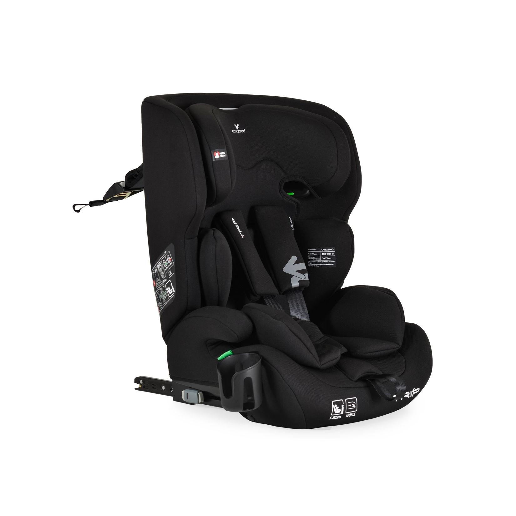 Cangaroo Kindersitz Trip i-Size (76-150cm) Isofix verstellbare Kopfstütze Gurt schwarz