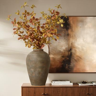 LuxenHome Rustic Brown Terracotta 14.6-Inch Tall Urn Vase