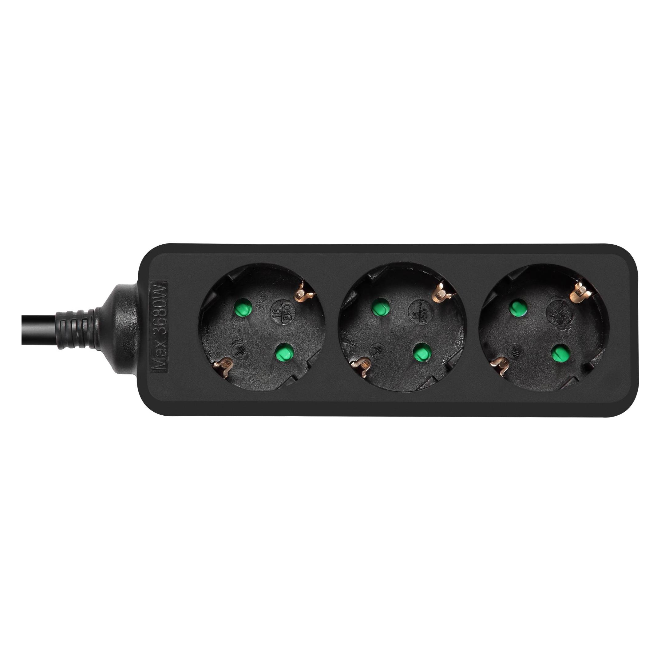 Deltaco GT-0321 power extension 3 AC outlet(s) Indoor Black (3x, CEE 7/3, 3 m) (GT-0321)