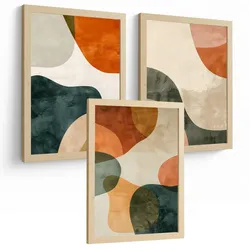 POSTER Set of 3 Abstract Shape Wall Art Prints Modern Brown Green Orange Decor for Living Room Bedroom Kitchen Bathroom Rahmenlos A4