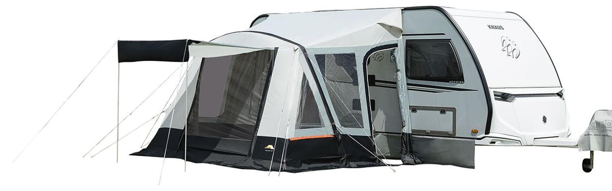 DWT Wohnwagen Luft-Vorzelt Fortuna Air 300x280 cm (BxT) - leichtes Reisezelt inkl. Abspannmaterial - Luftpumpe und Tragetasche