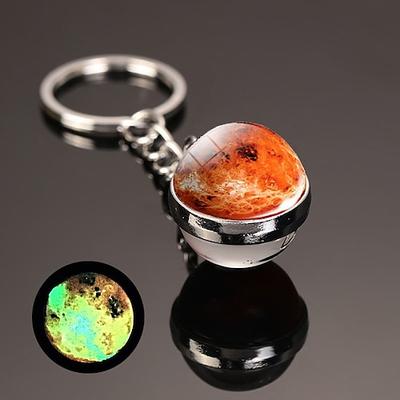 Mond-Schlüsselanhänger, Sonnensystem, Planet, Schlüsselanhänger, Galaxie, Nebel, Weltraum, Schlüsselanhänger, Erde, Sonne, Mars, Jupiter, Saturn, Bild, doppelseitiger Glaskugel-Schlüsselanhänger