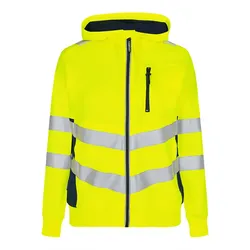 Damen Warnschutz Kapuzen Sweatjacke "8027-241" Safety Kl. 2 - S - gelb/marine