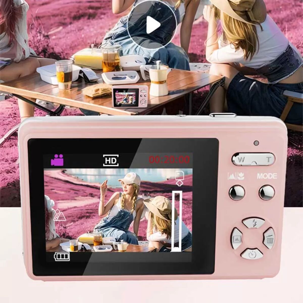 INF Appareil Photo Numérique Rose 48MP, Zoom 16x, Caméra de Voyage Portable
