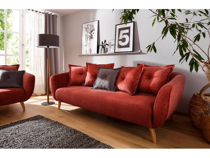 3-Sitzer HOME AFFAIRE Baggio modern und romantisches Design, bequem , orange (koralle), B:236cm H:80cm T:103cm, Sofas, 3-Sitzer, Zierkissen inklusive