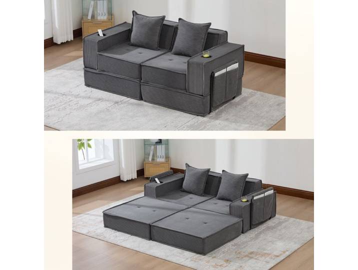 Canapé convertible deux places moderne avec un canapé en tissu confortable avec deux coussins Idéal pour les coins de lecture