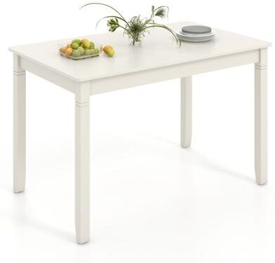 Costway 48-Inch Wooden Dining Table for 4 People Rectangular Kitchen Table with Rubber Wood Legs-Cream White