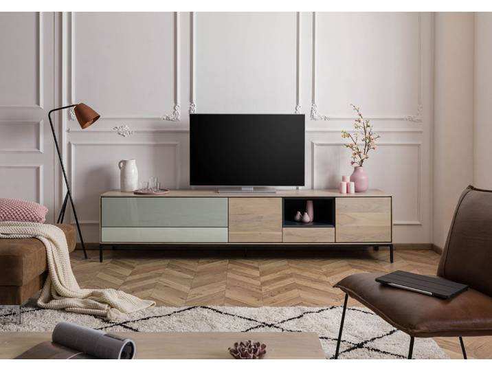 TV-Board Akazie 240x45x55 grau-weiß geölt CHICAGO #03