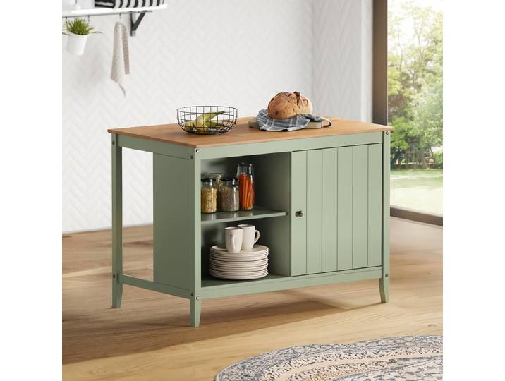 Îlot de cuisine Belleria avec porte 122 x 90 x 77cm Vert/Vert