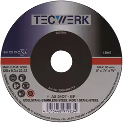 Tecwerk, Schleifmittel, Schruppscheibe D230xS6mm gekröpft Universal Bohrung 22,23 mm