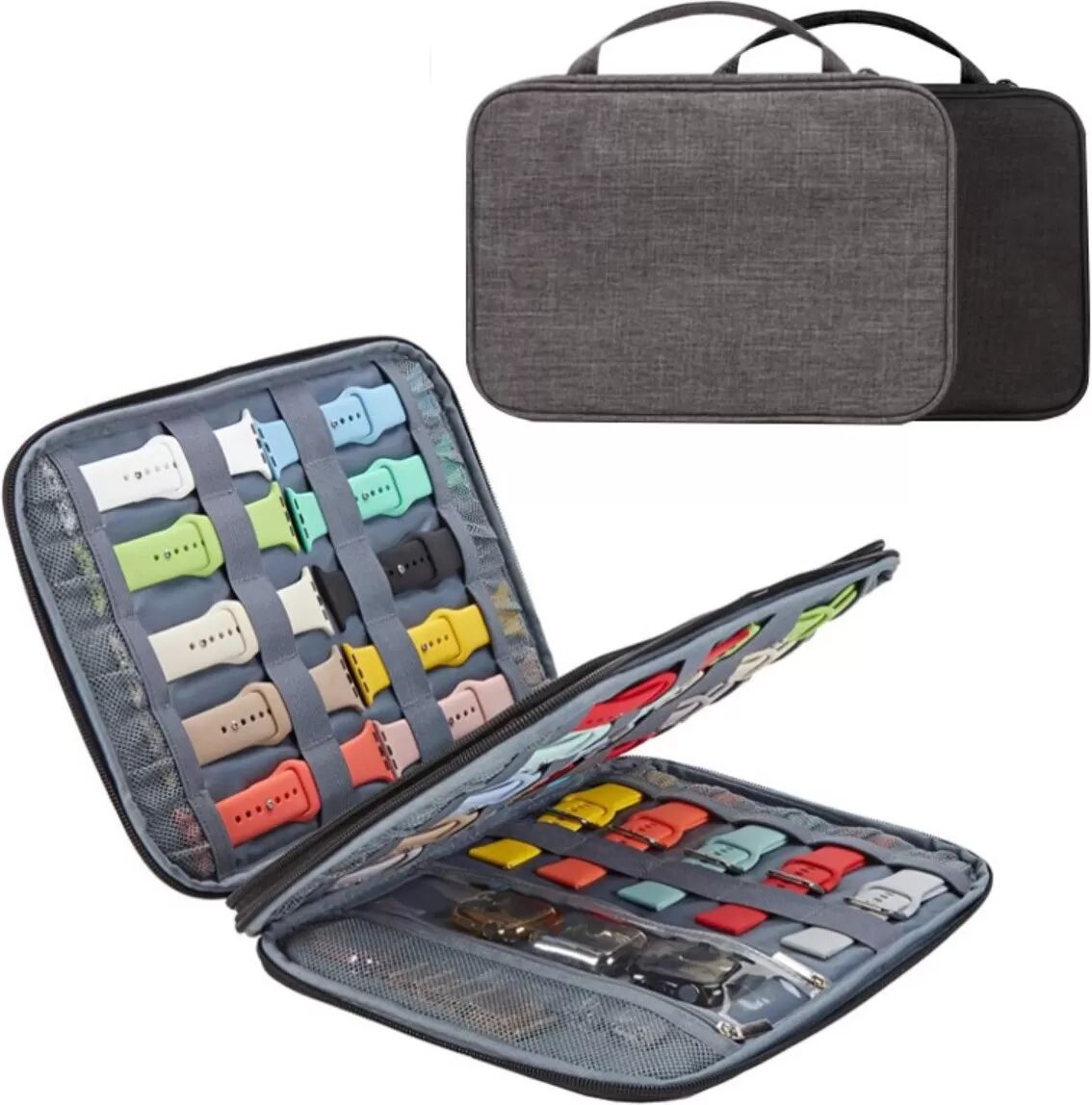 INF Große Uhrenarmband-Organizer-Tasche kompatibel mit Apple Watch Armbändern - Tragbare Reise-Aufbewahrungstasche Schwarz