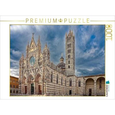 CALVENDO Puzzle Siena: Die prachtvolle gotische Fassade des Doms Santa Maria Assunta und der charakteristisch gestreifte Glockenturm. | 1000 Teile