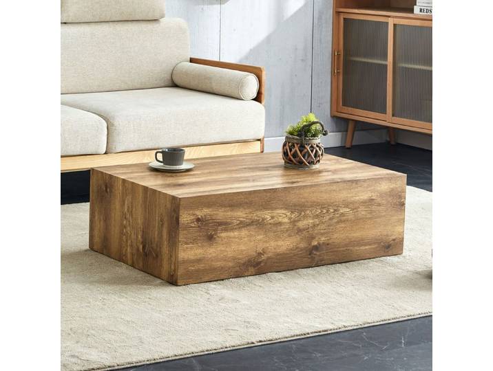 Table basse 90x50x30cm table basse salon sans montage rectangulaire style minimaliste patins anti-dérapants MDF bois naturel