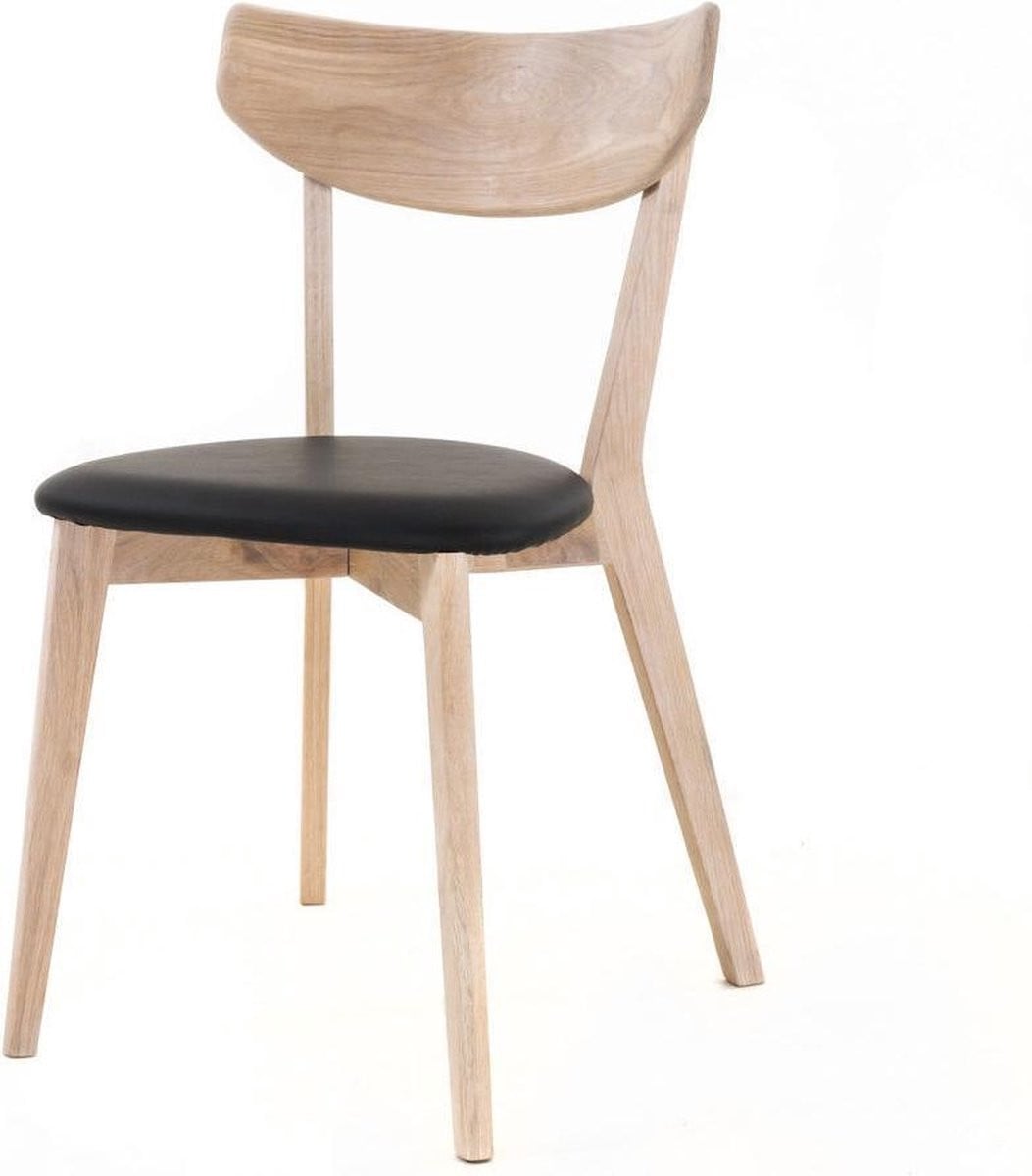 Rowico Home Ami Eetkamerstoel - Whitewash Eikenhout - Met Zwart Kunstlederen Zitkussen - Scandinavisch Design