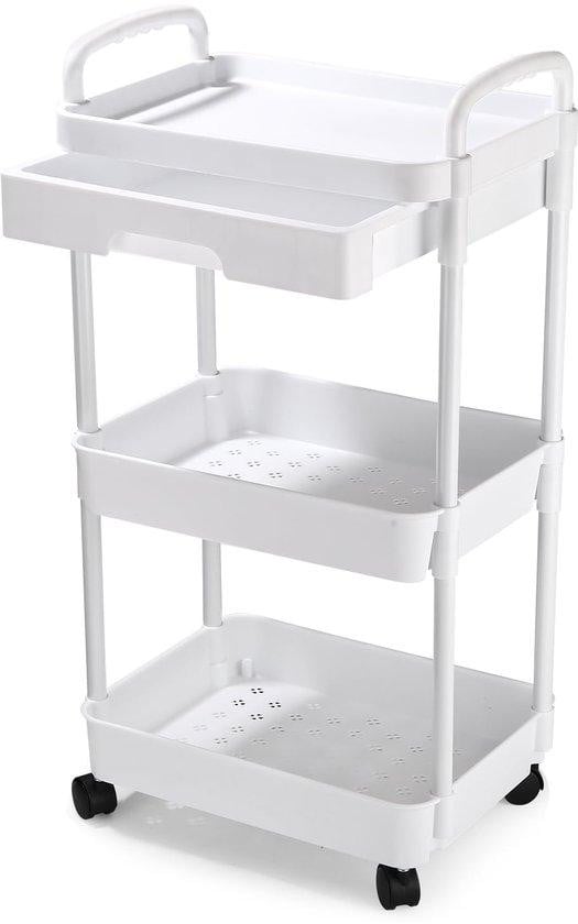 Unyqoos Multifunctionele 3-laagse rollende trolley met 4 zwenkwielen, kunststof en metaal