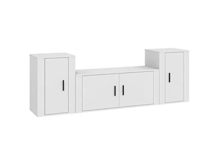 GKHPYURE TV-Möbel-Set, 3-teilig, weiß, Holz, mehrschichtig Wanddesign, großer Stauraum, Montage mit Anleitung (evtl. nicht in deutscher Sprache)