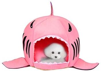 Snug & Styled Shark Pet Cave Bed Cozy Indoor Dog House & Cat Nest For Small Pets pink
