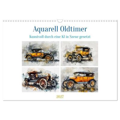 Aquarell Oldtimer (Wandkalender 2027 DIN A3 quer), CALVENDO Monatskalender