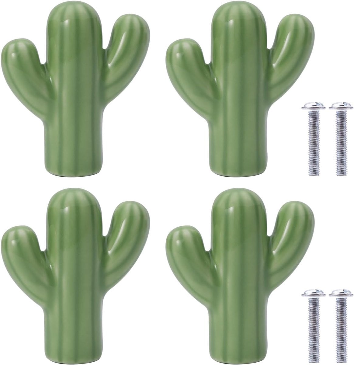 2 Keramische Cactus Meubelknoppen voor Lades en Kasten - Groen