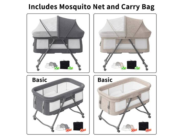 Lit de voyage convertible 4-en-1 pour bébé – Berceau à bascule avec roues silencieuses, design pliable, idéal pour les nouveau-nés et les tout-petits