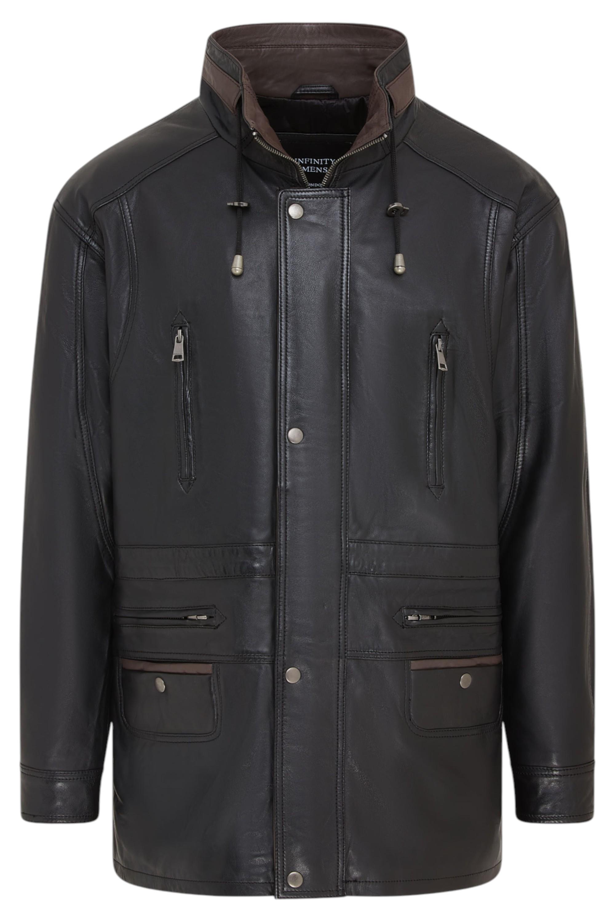 Herren Parka aus weichem italienischem Leder, schwarz-braun, Winnipeg