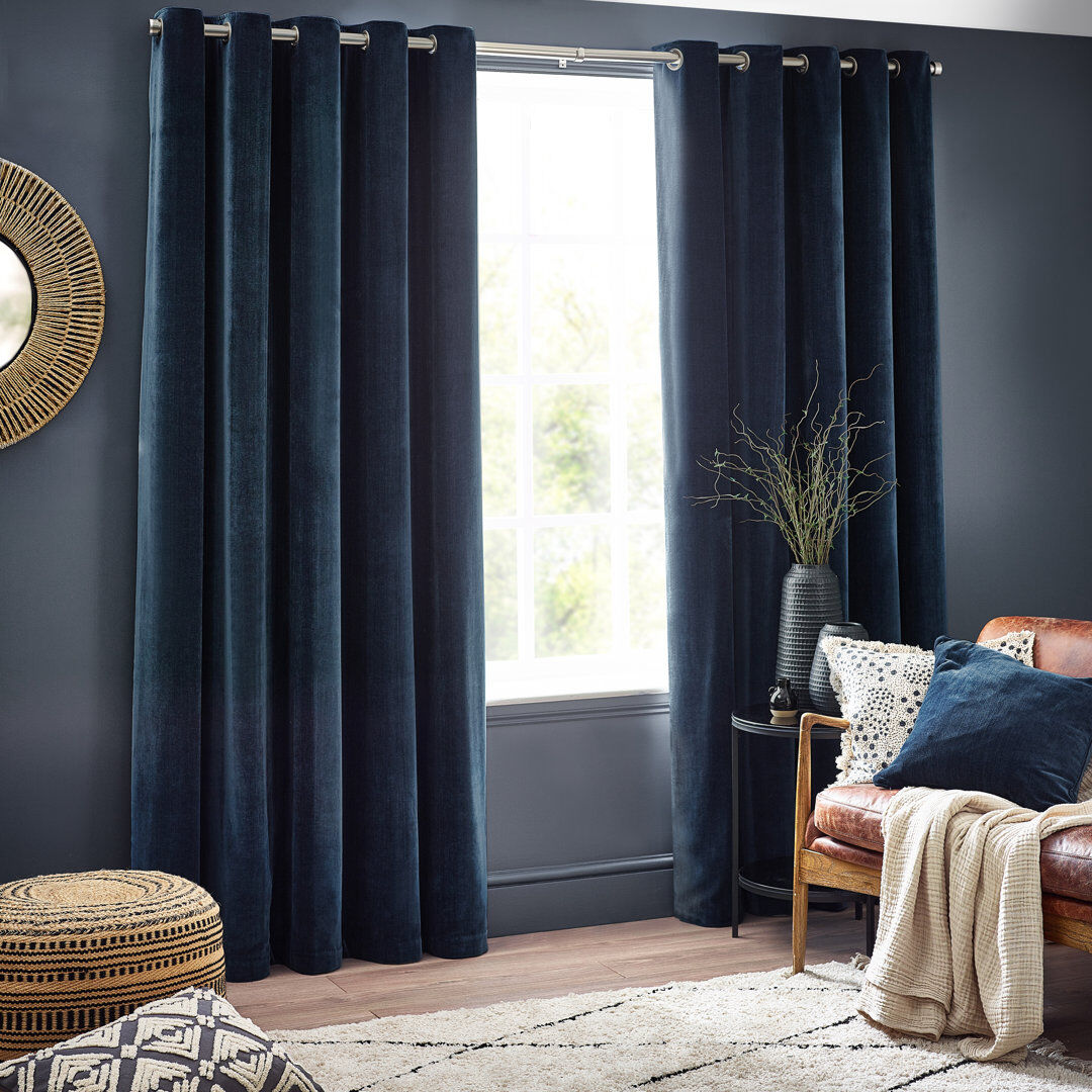 Yard Heavy Chenille Room Darkening Eyelet Curtains Navy 117cm Width x 183cm Drop