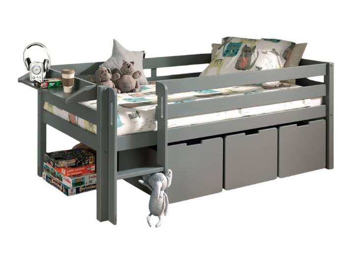 58 aufm Kessel Kinderbett Kojenbett Karolina 208x105x83 Kinderbett Einzelbett Massivholz Grau (inkl. Versand, Lieferung bis Verwendungsstelle), Liegefläche 90 x 200, niedrige Höhe, ideal für Dachschrägen, Schublade