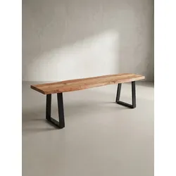 Esszimmerbank Massivholz Metall Baumkante ohne Lehne, Akazie 140x40x46 cm