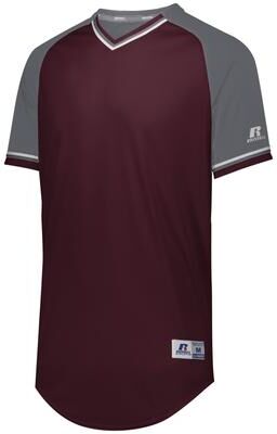 Russell Athletic R01X3M Classic V-Neck Jersey T-Shirt in Maroon/Steel/White size 2XL   Polyester