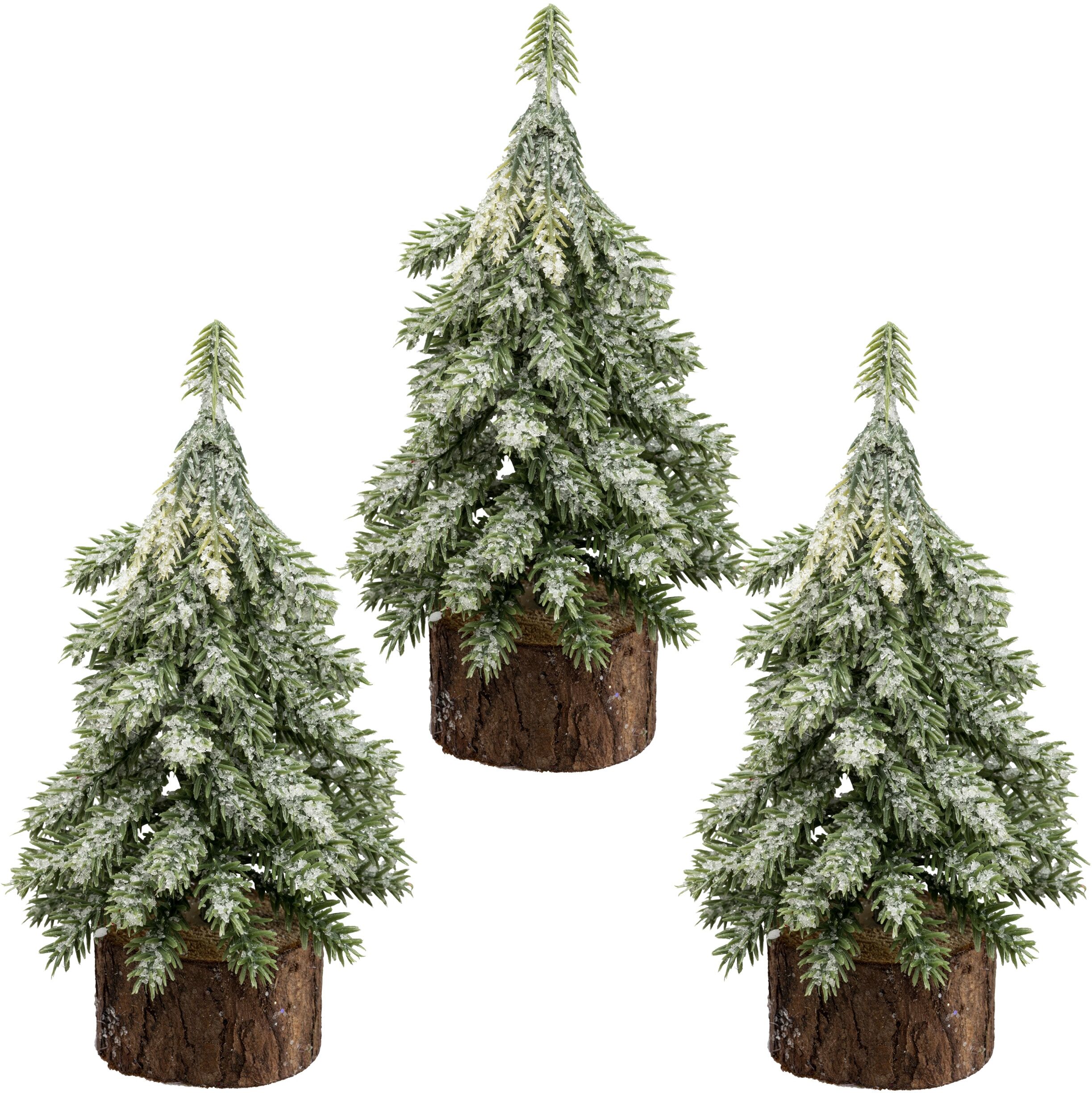Winterliche Kunstpflanze CREATIV GREEN "Tannenbäumchen", grün, H:15cm, Kunststoff, Kunstpflanzen, Winterliche Kunstpflanze, auf Holzfuß