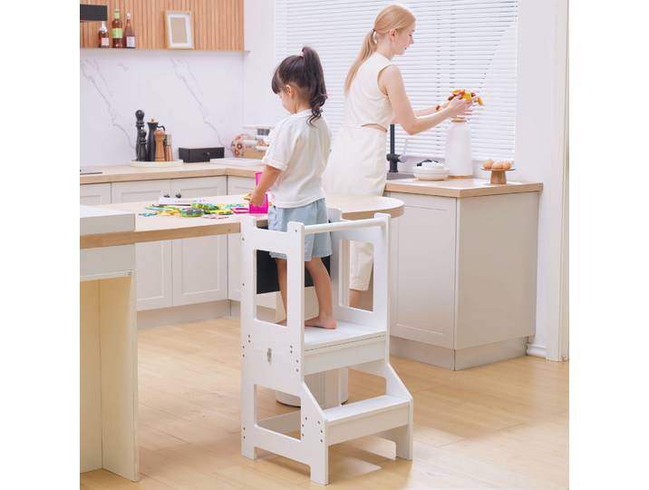 HOMCOM Tour 3en1 Tableau Craie Bureau Enfant Noir